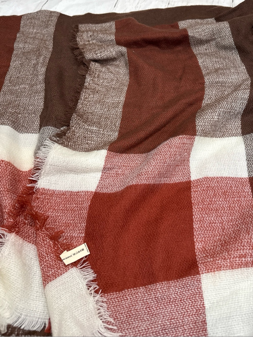 54”x54” Square Shawl Scarf Brown White Brick Red Acrylic Soft